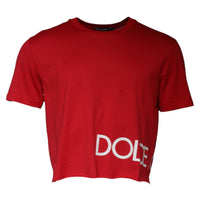 Dolce & Gabbana Red Logo Print Cropped Crew Neck T-shirt