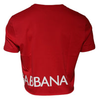 Dolce & Gabbana Red Logo Print Cropped Crew Neck T-shirt