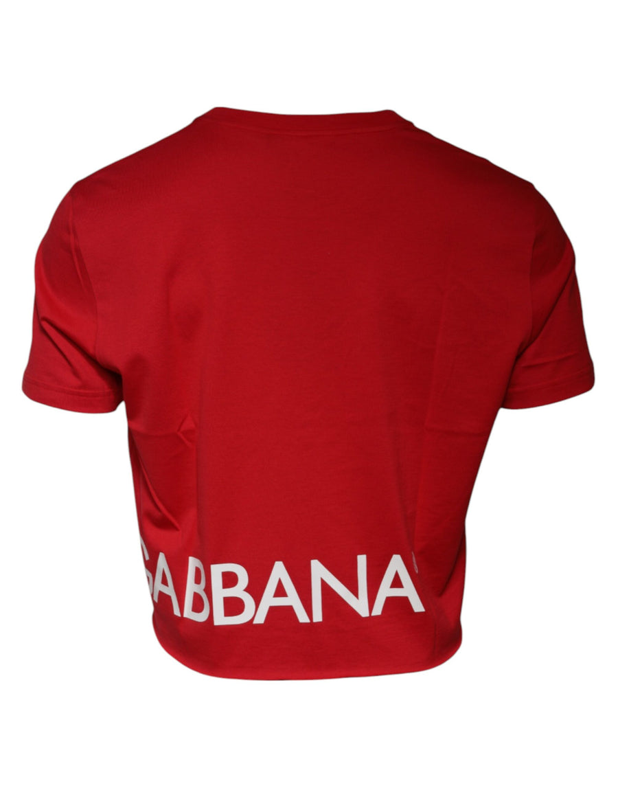 Dolce & Gabbana Red Logo Print Cropped Crew Neck T-shirt