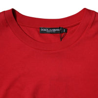 Dolce & Gabbana Red Logo Print Cropped Crew Neck T-shirt