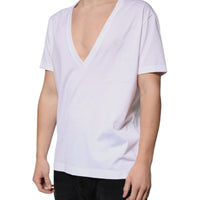 Dolce & Gabbana White Cotton V-neck Short Sleeves T-shirt