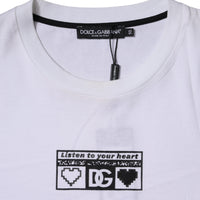 Dolce & Gabbana White Logo Print Cotton Crew Neck T-shirt