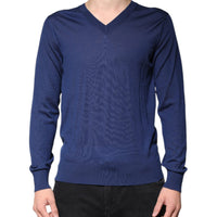 Dolce & Gabbana Navy Blue Cashmere V-neck Pullover Sweater