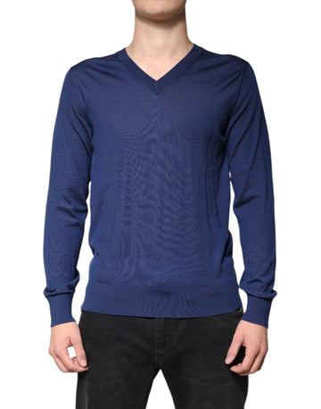 Dolce & Gabbana Navy Blue Cashmere V-neck Pullover Sweater