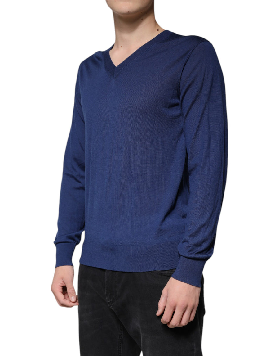 Dolce & Gabbana Navy Blue Cashmere V-neck Pullover Sweater