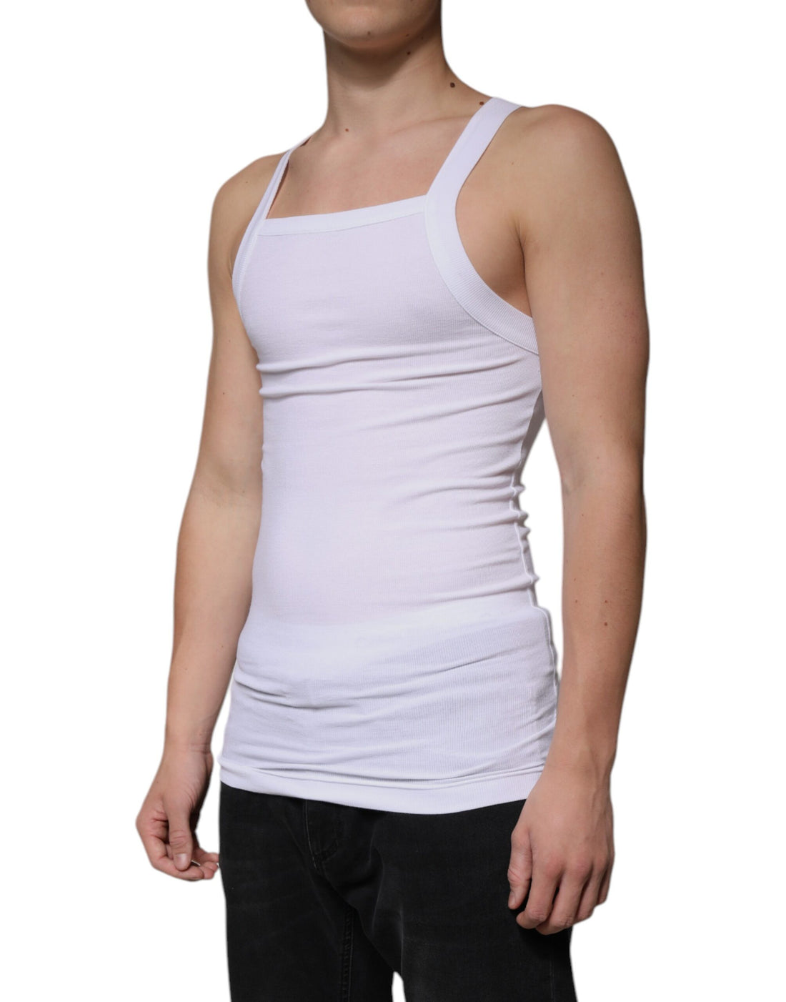 Dolce & Gabbana White Cotton Sleeveless Square Neck Tank T-shirt