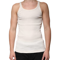 Dolce & Gabbana Off White Cotton Sleeveless Round Neck Tank T-shirt