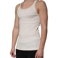 Dolce & Gabbana Off White Cotton Sleeveless Round Neck Tank T-shirt