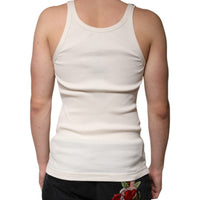 Dolce & Gabbana Off White Cotton Sleeveless Round Neck Tank T-shirt