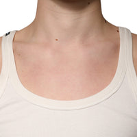 Dolce & Gabbana Off White Cotton Sleeveless Round Neck Tank T-shirt