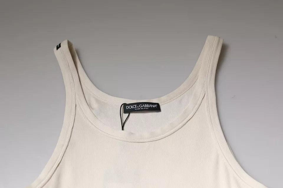Dolce &amp; Gabbana Off White Cotton Sleeveless Round Neck Tank T-shirt