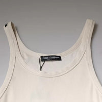 Dolce & Gabbana Off White Cotton Sleeveless Round Neck Tank T-shirt