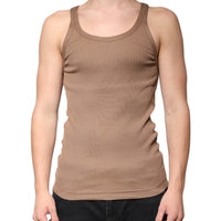 Dolce & Gabbana Brown Cotton Sleeveless Round Neck Tank T-shirt