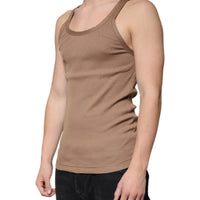 Dolce & Gabbana Brown Cotton Sleeveless Round Neck Tank T-shirt