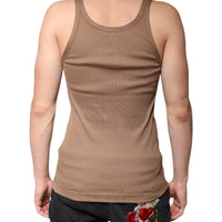 Dolce & Gabbana Brown Cotton Sleeveless Round Neck Tank T-shirt