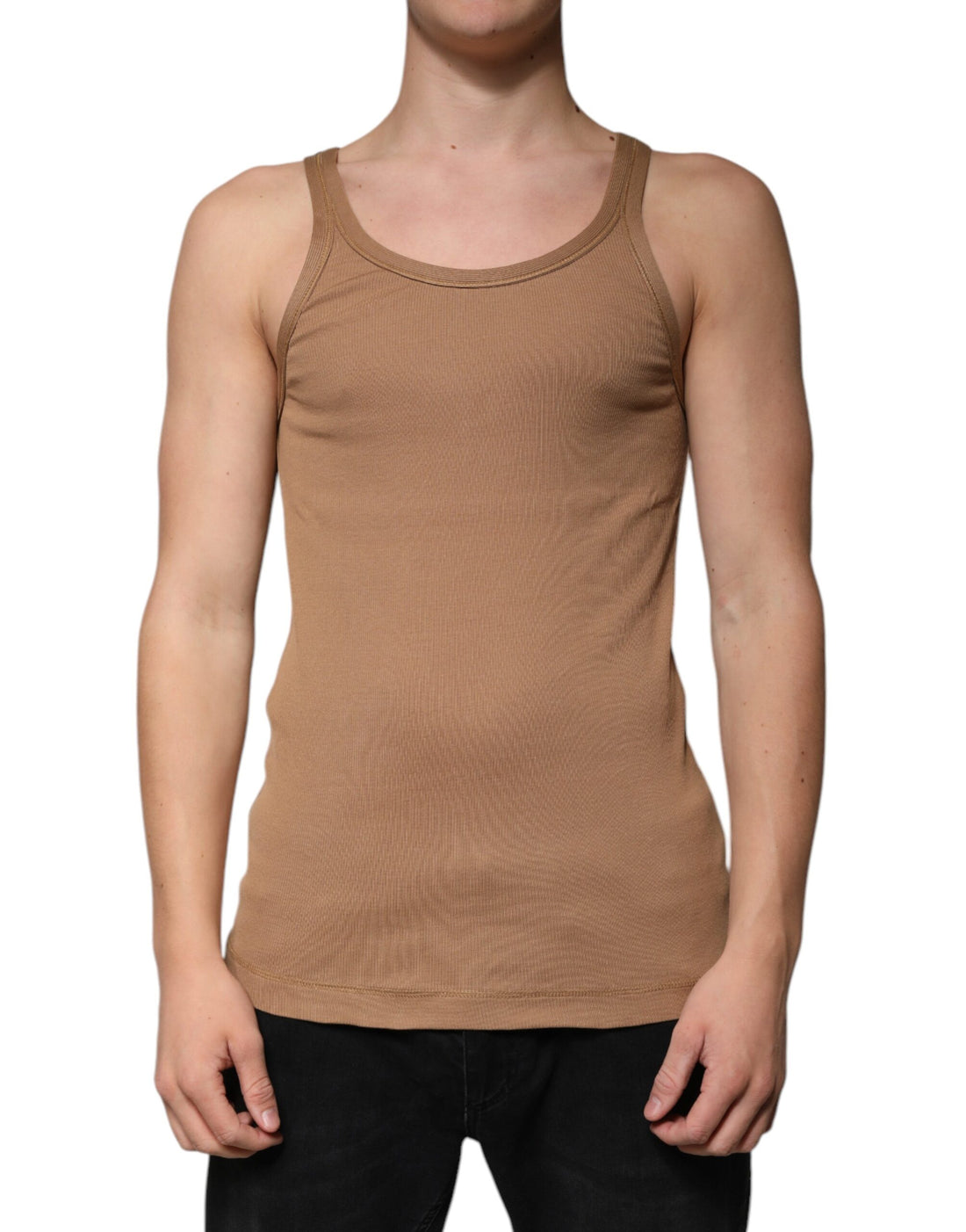 Dolce & Gabbana Brown Cotton Sleeveless Round Neck Tank T-shirt