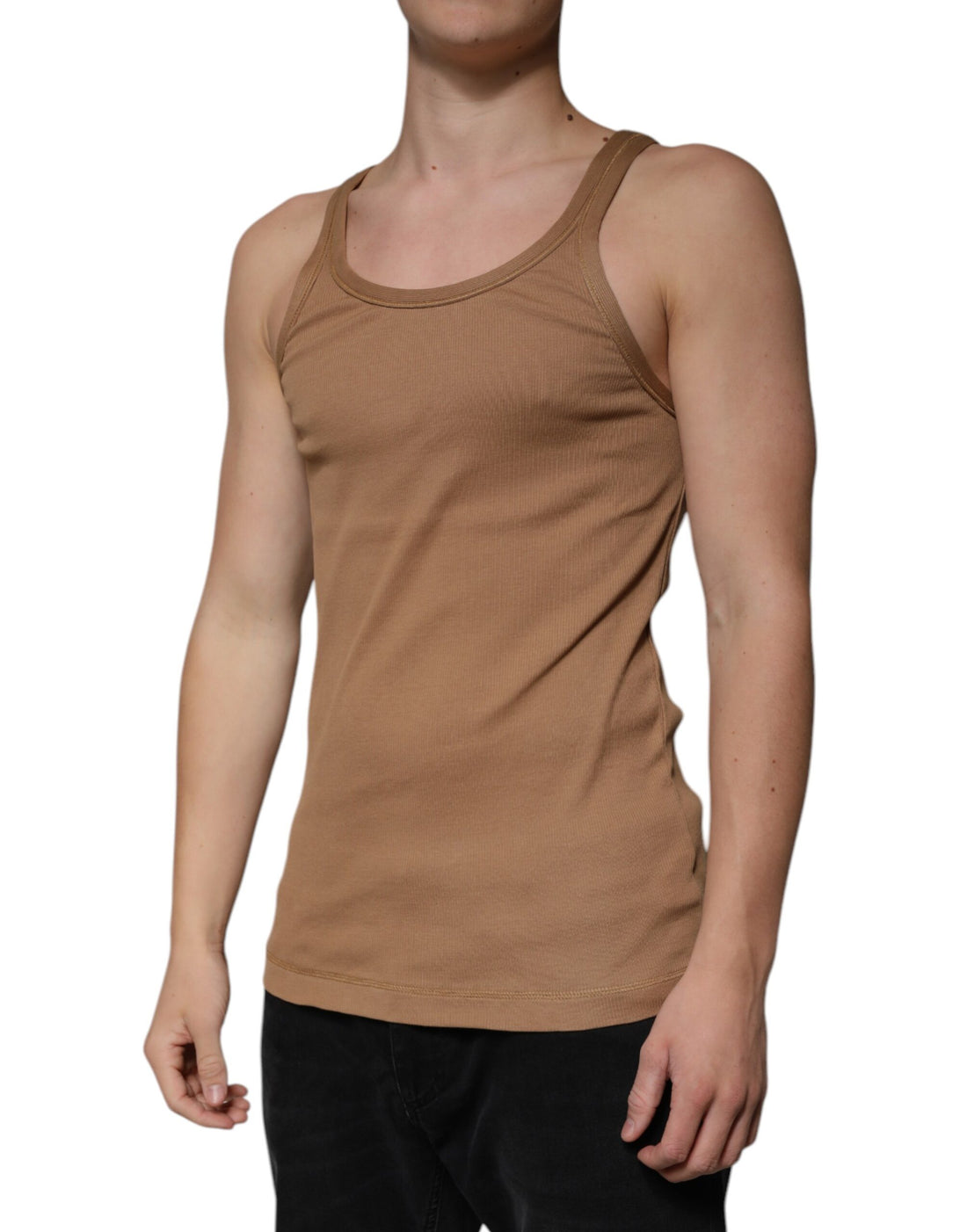 Dolce & Gabbana Brown Cotton Sleeveless Round Neck Tank T-shirt