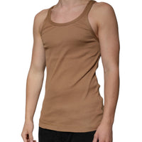 Dolce & Gabbana Brown Cotton Sleeveless Round Neck Tank T-shirt