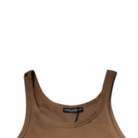 Dolce & Gabbana Brown Cotton Sleeveless Round Neck Tank T-shirt