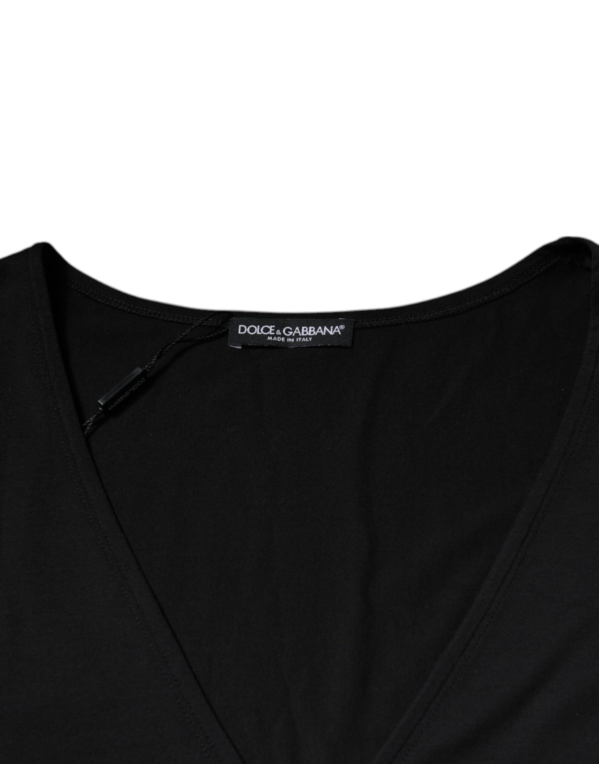 Dolce &amp; Gabbana Black Cotton V-neck Short Sleeves T-shirt