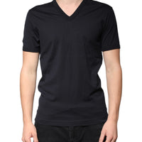 Dolce & Gabbana Black Cotton V-neck Short Sleeves T-shirt