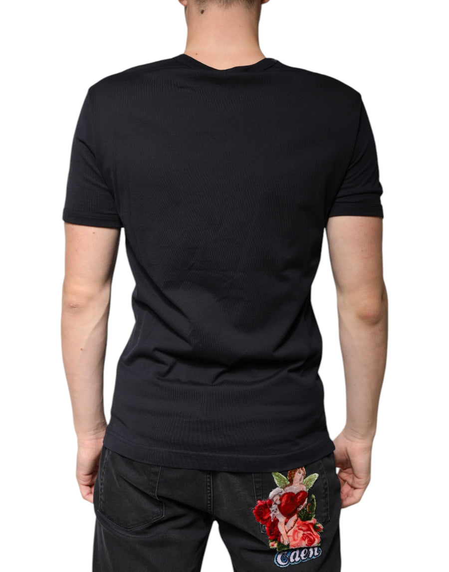 Dolce & Gabbana Black Cotton V-neck Short Sleeves T-shirt