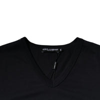 Dolce & Gabbana Black Cotton V-neck Short Sleeves T-shirt