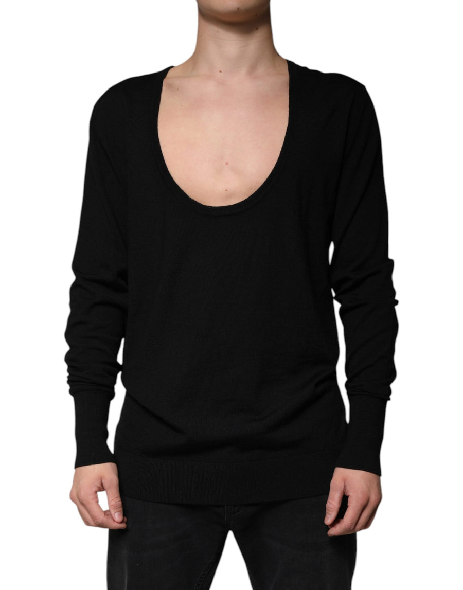 Dolce & Gabbana Black Wool Round Neck Pullover Sweater