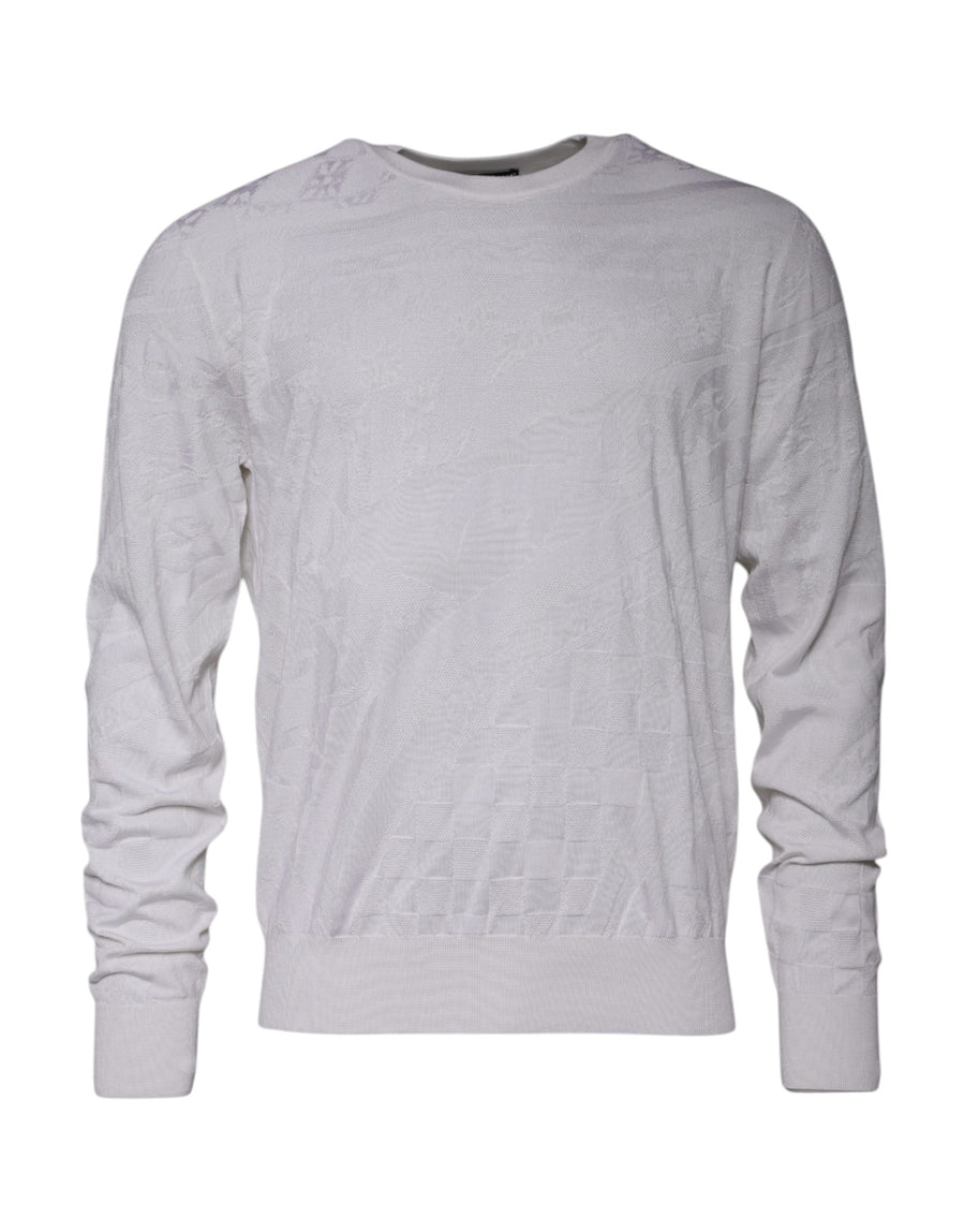 Dolce & Gabbana White Silk Crew Neck Men Pullover Sweater