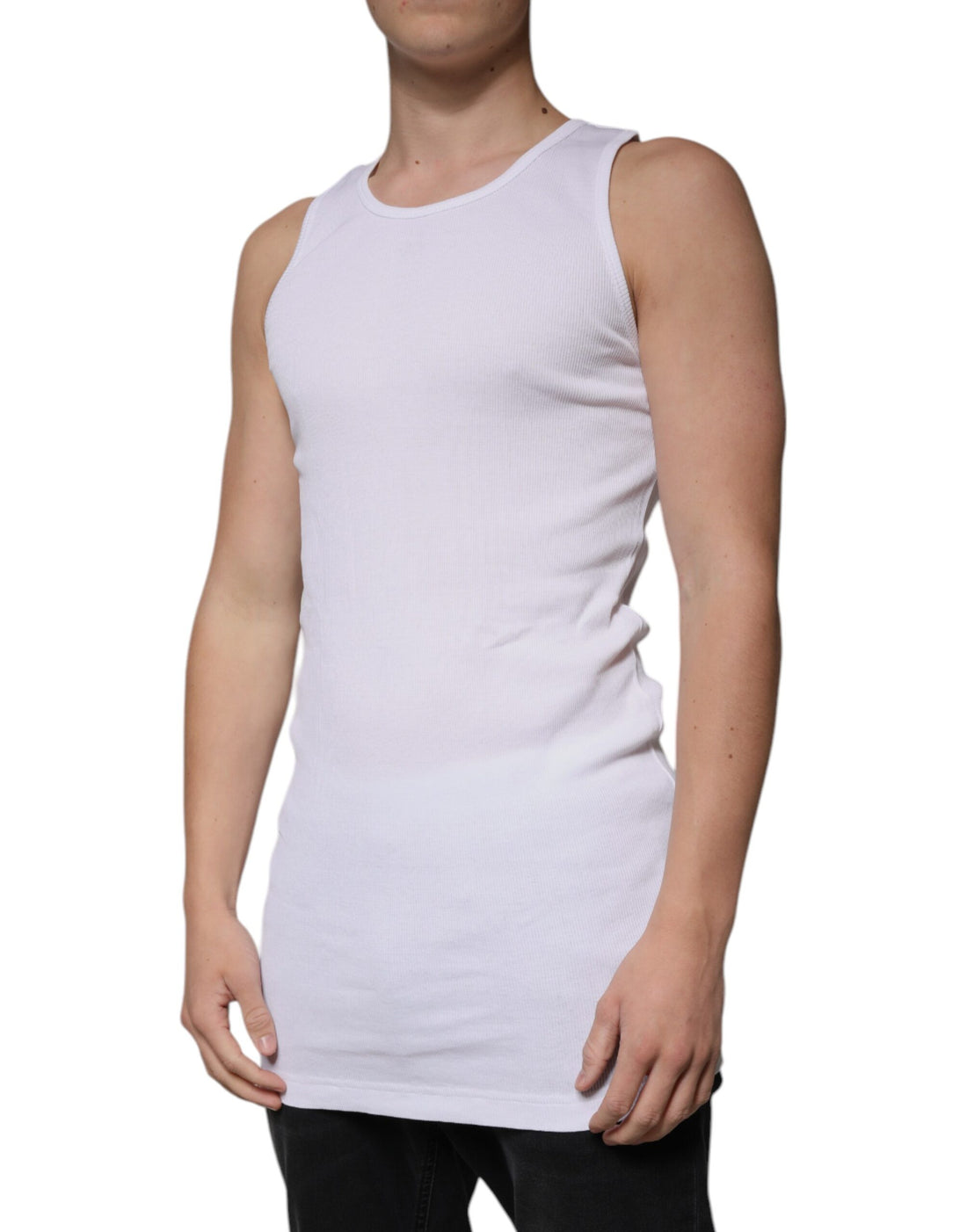 Dolce & Gabbana White Cotton Sleeveless Round Neck Tank T-shirt