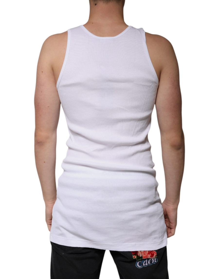 Dolce & Gabbana White Cotton Sleeveless Round Neck Tank T-shirt