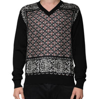 Dolce & Gabbana Black Logo Wool V-neck Pullover Sweater