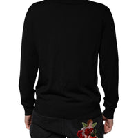 Dolce & Gabbana Black Logo Wool V-neck Pullover Sweater