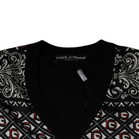 Dolce & Gabbana Black Logo Wool V-neck Pullover Sweater