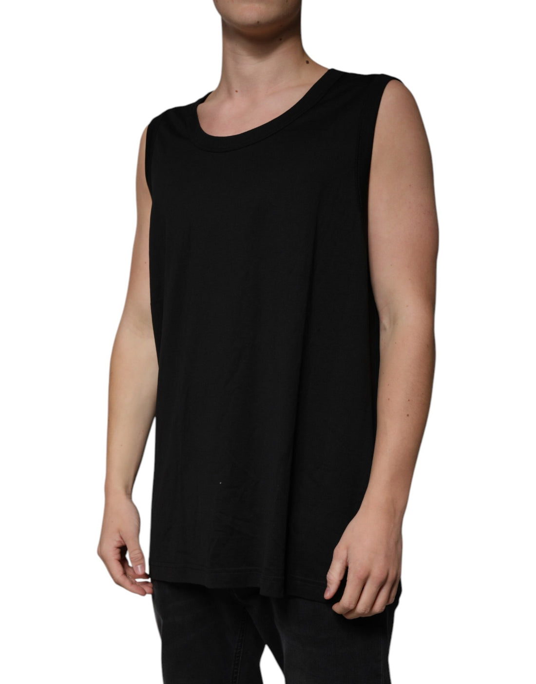 Dolce & Gabbana Black Cotton Sleeveless Round Neck Tank T-shirt