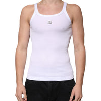 Dolce & Gabbana White Cotton DG Sleeveless Round Neck T-shirt