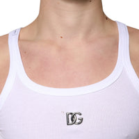 Dolce & Gabbana White Cotton DG Sleeveless Round Neck T-shirt