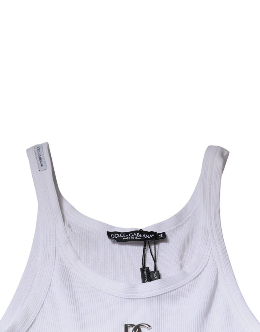 Dolce & Gabbana White Cotton DG Sleeveless Round Neck T-shirt