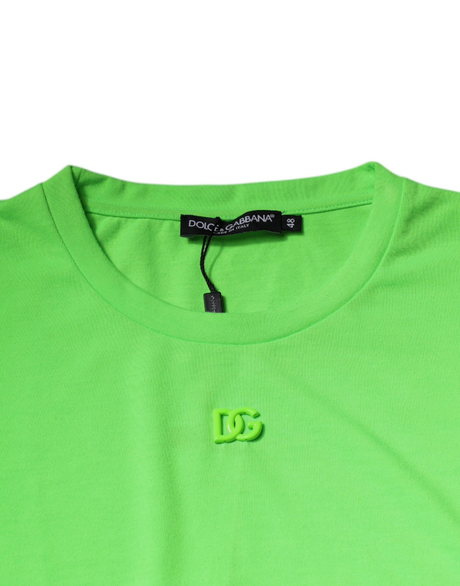 Dolce & Gabbana Green Logo Polyester Crew Neck T-shirt