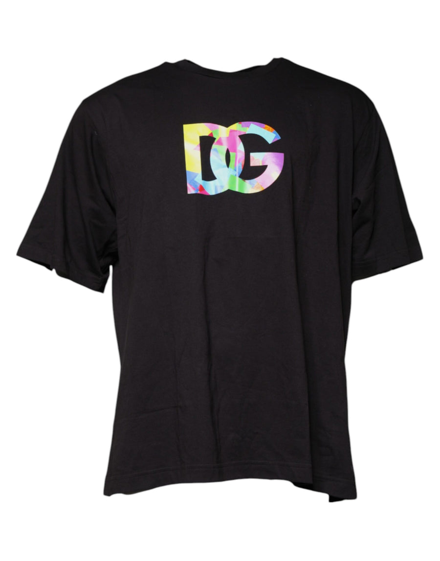 Dolce & Gabbana Black Logo Print Cotton Crew Neck T-shirt