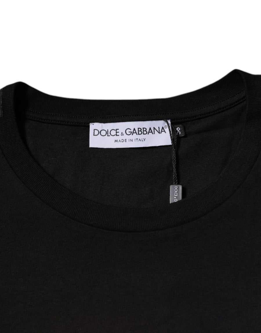 Dolce & Gabbana Black Logo Print Cotton Crew Neck T-shirt