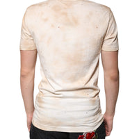 Dolce & Gabbana Beige Graphic Print Cotton V-neck T-shirt