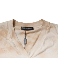 Dolce & Gabbana Beige Graphic Print Cotton V-neck T-shirt