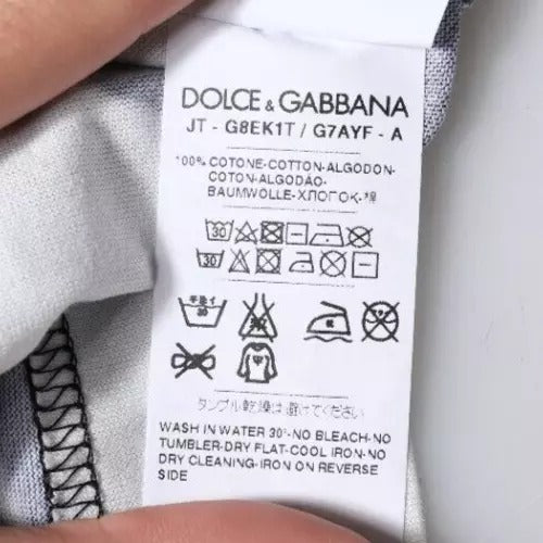 Dolce & Gabbana Black White Printed Cotton Crew Neck T-shirt