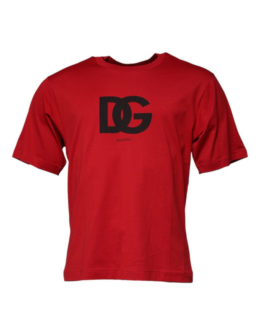 Dolce & Gabbana Red Logo Print Cotton Crew Neck T-shirt