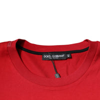 Dolce & Gabbana Red Logo Print Cotton Crew Neck T-shirt