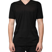 Dolce & Gabbana Black Cotton V-neck Short Sleeve T-shirt