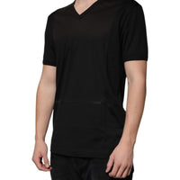 Dolce & Gabbana Black Cotton V-neck Short Sleeve T-shirt