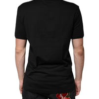 Dolce & Gabbana Black Cotton V-neck Short Sleeve T-shirt