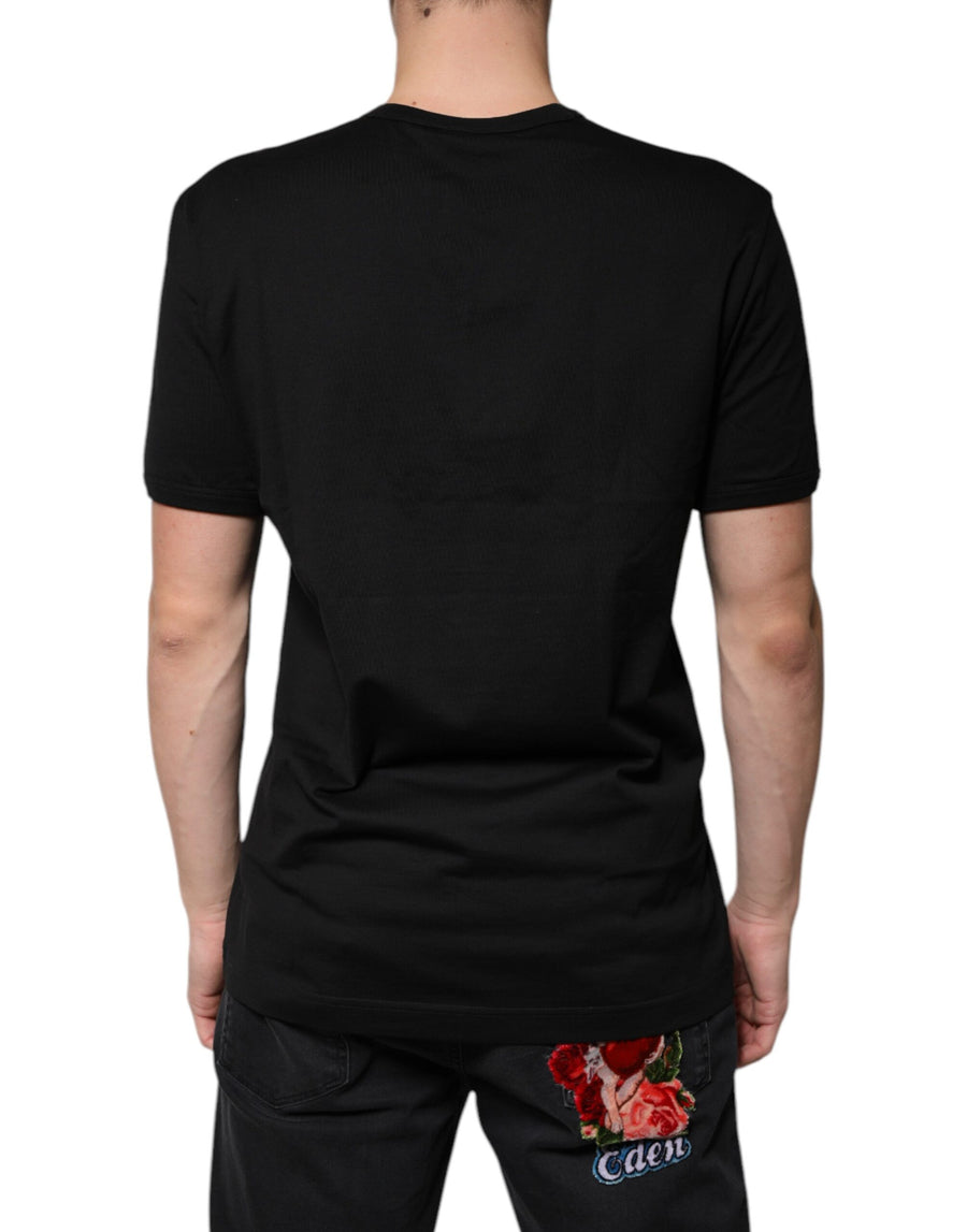 Dolce & Gabbana Black Cotton V-neck Short Sleeve T-shirt